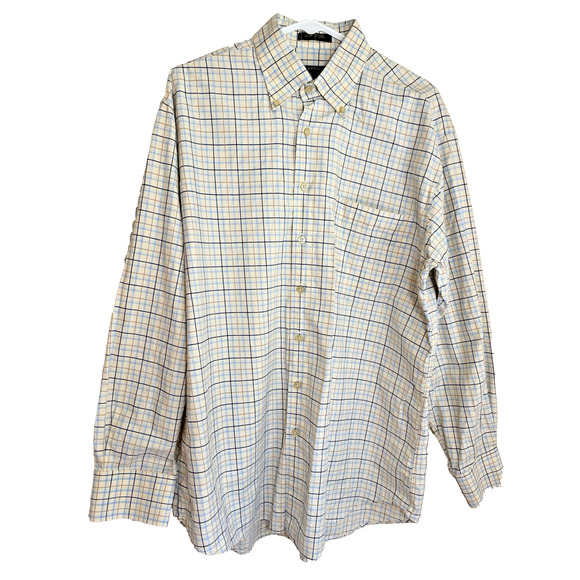 Orvis Dress Shirt Mens L Yellow Plaid Long Sleeve Cotton - Picture 1 of 10
